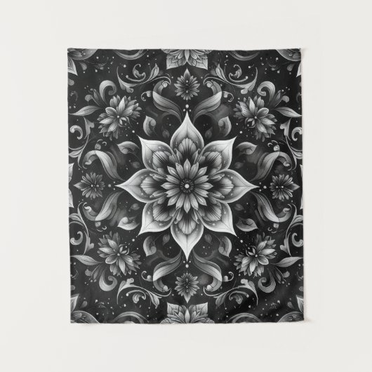  zwart-wit bloemtapijt wandkleed (Voorkant)