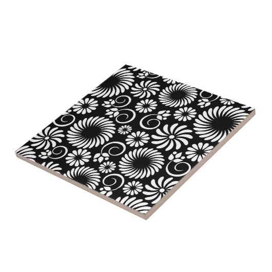 Zwart-wit bloemtegel tegeltje (Zijkant)