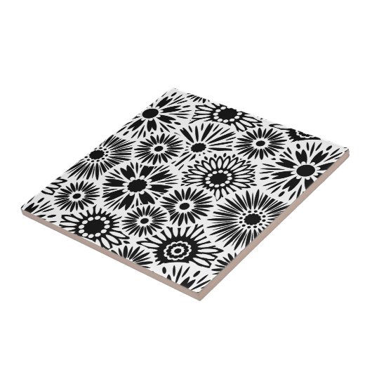 Zwart-wit bloemtegeltje tegeltje (Zijkant)