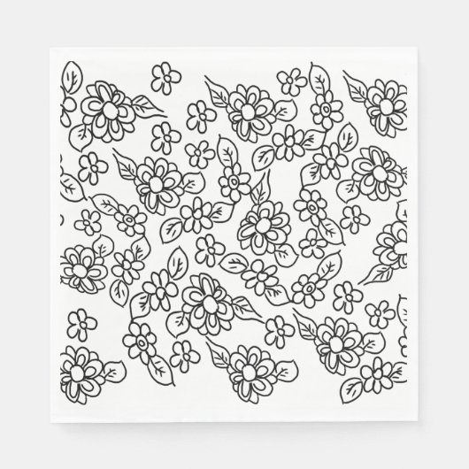 Zwart-wit bloemtekening servet (Voorkant)