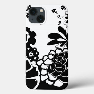 Zwart-wit bloemtuingrafisch patroon iPhone 13 hoesje