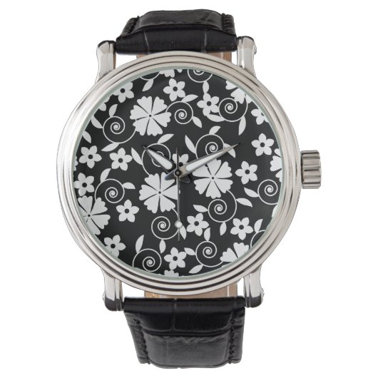 Zwart wit blokpatroon badhanddoekset horloge (Voorkant)