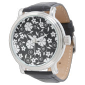 Zwart wit blokpatroon badhanddoekset horloge (Gekanteld)