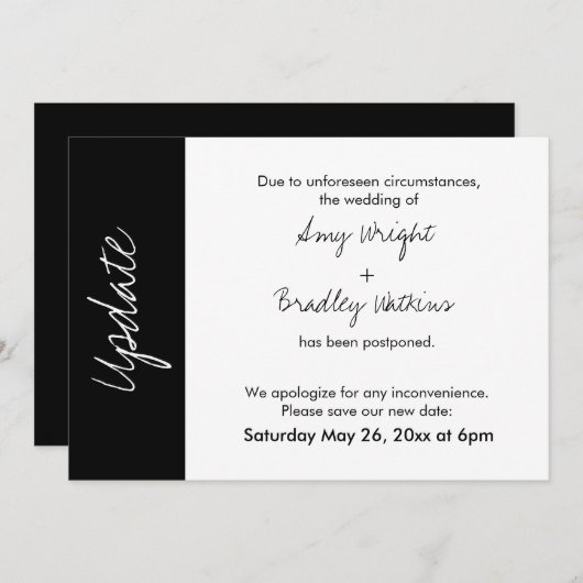 Zwart wit blokupdate uitgestelde bruiloft Kaart (Voorkant / Achterkant)