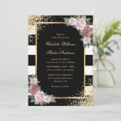 Zwart Wit Blush Roze Goud Confetti bruiloft Kaart (Staand voorkant)