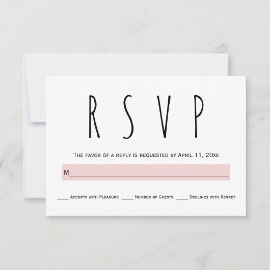 Zwart, wit, blush roze typografie bruiloft RSVP (Voorkant)