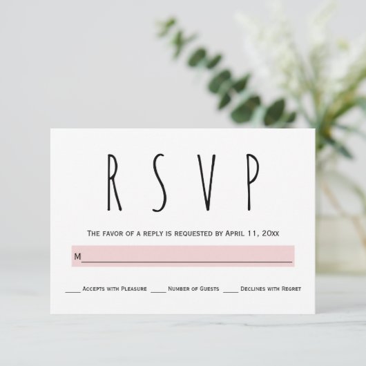 Zwart, wit, blush roze typografie bruiloft RSVP (Staand voorkant)