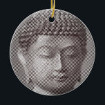 Zwart-wit boeddha-gezichtsveld, gevormd door lijne keramisch ornament<br><div class="desc">Het gezicht van Siddhartha Gautama,  Boeddha,  met een gekerend effect. Afbeelding gevormd door lijnen met een variabele breedte. Gift idea voor mensen die van Aziatische kunst en spiritualiteit houden.</div>