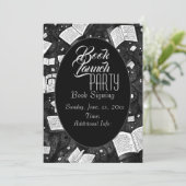 Zwart-wit boek lanceringsfeest kaart (Staand voorkant)