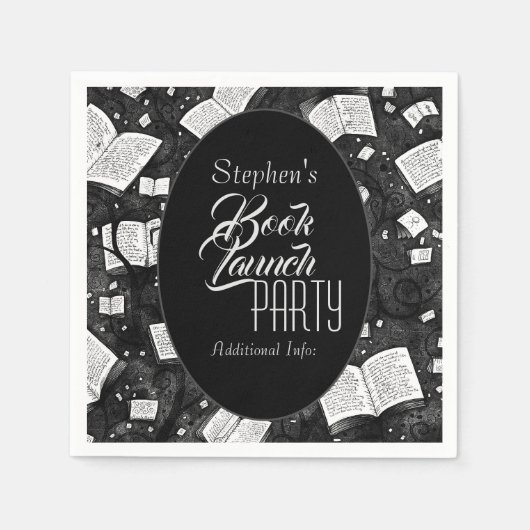 Zwart-wit boek lanceringsfeest servet (Voorkant)