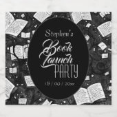 Zwart-wit boek lanceringsfeest sparkling wijnetiket (Enkel label)