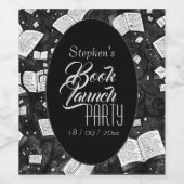 Zwart-wit boek lanceringsfeest wijn etiket (Enkel label)