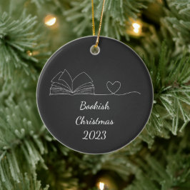 Zwart & Wit Boek Lover Line Art, Donker Keramisch Ornament