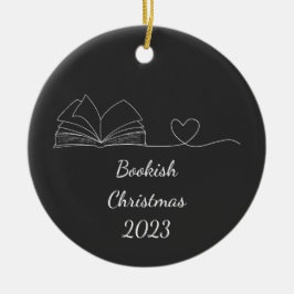 Zwart & Wit Boek Lover Line Art, Donker Keramisch Ornament