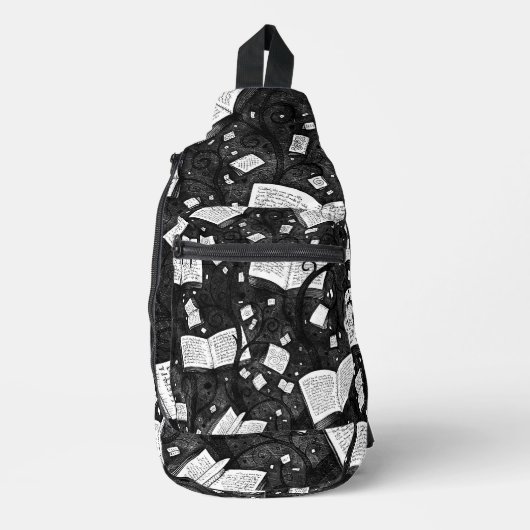 Zwart-wit boeken achtergrond sling bag (Voorkant)