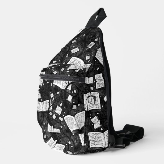 Zwart-wit boeken achtergrond sling bag (Rechterhoek)
