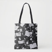 Zwart-wit boeken achtergrond tote bag (Voorkant)