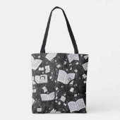 Zwart-wit boeken achtergrond tote bag (Achterkant)