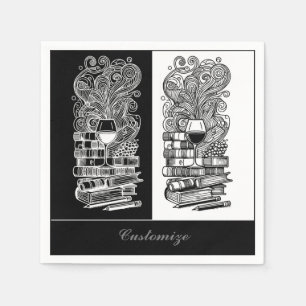 Zwart-wit boeken en wijn 2 servet