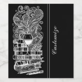 Zwart-wit boeken en wijn 3 wijn etiket (Enkel label)