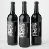 Zwart-wit boeken en wijn 4 wijn etiket (Flessen)