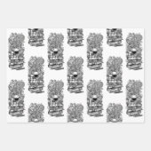 Zwart-wit boeken en wijn inpakpapier vel (Voorkant)