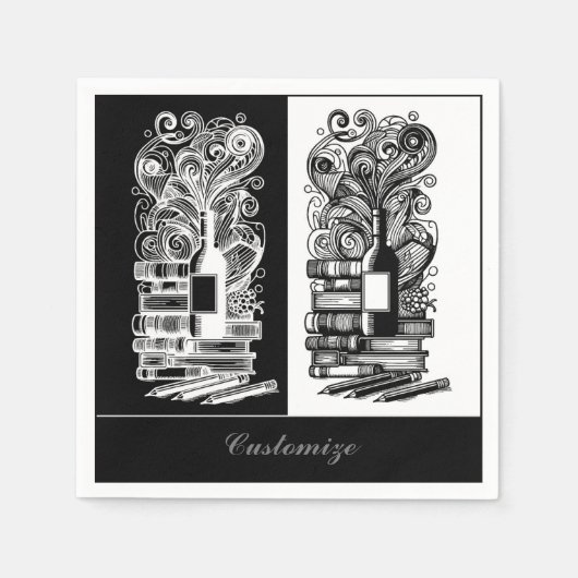 Zwart-wit boeken en wijn servet (Voorkant)