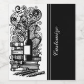 Zwart-wit boeken en wijn wijn etiket (Enkel label)