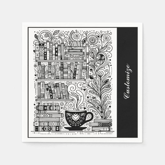 Zwart-wit boekenplanken Doodle Servet (Voorkant)