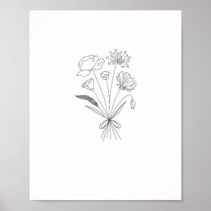 Zwart-wit boeket, bloemen, bloemstuk poster