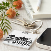 Zwart-wit Boerderij Scene Housewarming Gift Sleutelhanger (Voorkant Rechts)