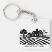 Zwart-wit Boerderij Scene Housewarming Gift Sleutelhanger (Voorkant)