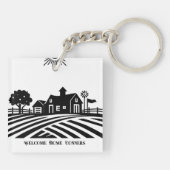 Zwart-wit Boerderij Scene Housewarming Gift Sleutelhanger (Achterkant)