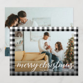 Zwart-wit boerderijplaid foto Prettig kerstfeest  Feestdagenkaart (Voorkant / Achterkant)