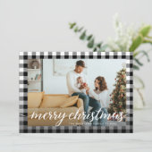 Zwart-wit boerderijplaid foto Prettig kerstfeest  Feestdagenkaart (Staand voorkant)