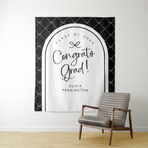 Zwart Wit Bogen Congrats Afstudeerder Foto Achterg Wandkleed