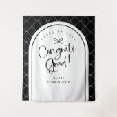 Zwart Wit Bogen Congrats Afstudeerder Foto Achterg Wandkleed (Voorkant)