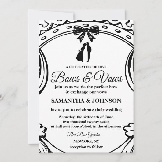  Zwart & Wit Bogen Ribbons Wedding Kaart (Voorkant)