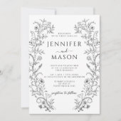 Zwart Wit Boheemse Bloemen Franse bruiloft Kaart (Voorkant)