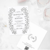 Zwart Wit Boheemse Bloemen Franse bruiloft Kaart