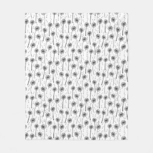 Zwart-wit boheemse paardenbloemen patroon fleece deken