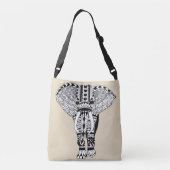 Zwart-wit Boheemse tribale olifant Taupe Crossbody Tas (Achterkant)
