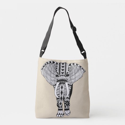 Zwart-wit Boheemse tribale olifant Taupe Crossbody Tas (Achterkant)