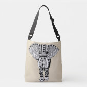 Zwart-wit Boheemse tribale olifant Taupe Crossbody Tas (Voorkant)