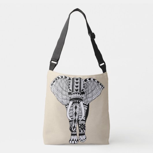 Zwart-wit Boheemse tribale olifant Taupe Crossbody Tas (Voorkant)