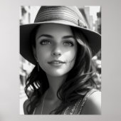 Zwart & Wit Boheemse Vrouw Generatieve AI Kunst Poster (Voorkant)