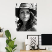 Zwart & Wit Boheemse Vrouw Generatieve AI Kunst Poster (Thuiskantoor)