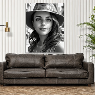 Zwart & Wit Boheemse Vrouw Generatieve AI Kunst Poster