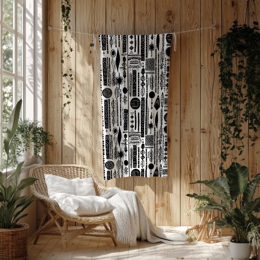 Zwart-wit Boho Abstract fleece deken