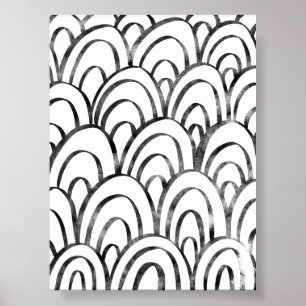Zwart-wit Boho Abstracte regenboogmuurkunst Poster
